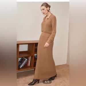 Commense mid - waist button detail sweater skirt set